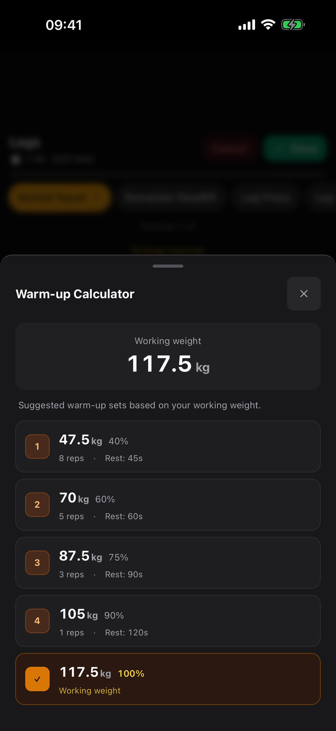 Warm-up calculator with ramp sets